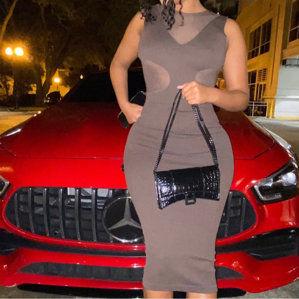 MIDI BROWN MESH DRESS
